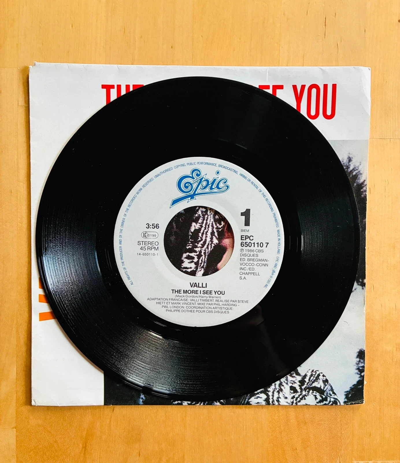 45T vinylschijf Valli The more I see you. – photo 2